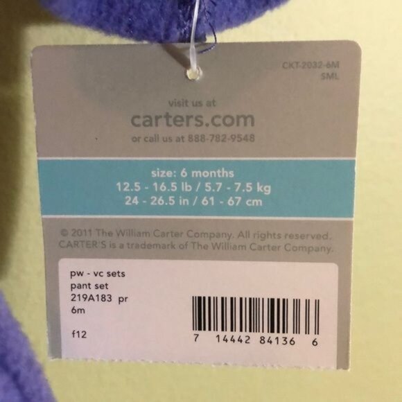 Carter's Purple Fleece Top (w/ Ruffles & Bear Applique) & Striped Pull on Pants - Picture 5 of 5